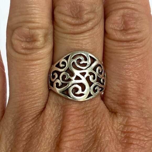 Sterling Silver 925 0.69" Wide Scrollwork Celtic Style Band Ring Size 7.25 - Picture 1 of 16